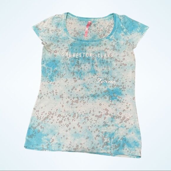 LUCKEE Lady Women's Graphic‎ Blue and Gray Splatter Galveston Island Texas Tee M - Picture 5 of 8